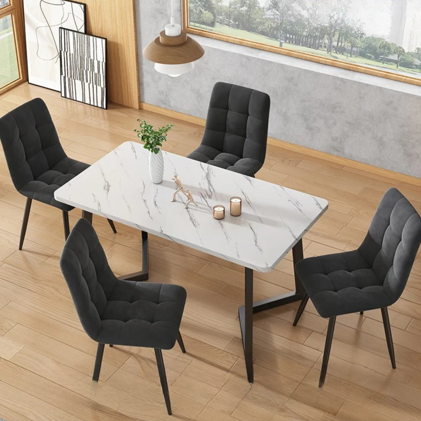 Eetkamerstoelen - Set van 4 - Microvezel - Donkergrijs