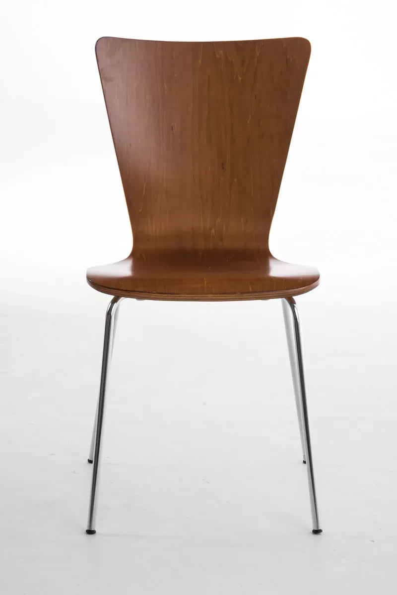 In And OutdoorMatch Bezoekersstoel Osborne - eetkamerstoel - Donkerbruin naturel houten zitting - chromen poten - Zithoogte 45 cm - Stapelbaar - makkelijk schoon te maken - set van één - modern Eetkamerstoel