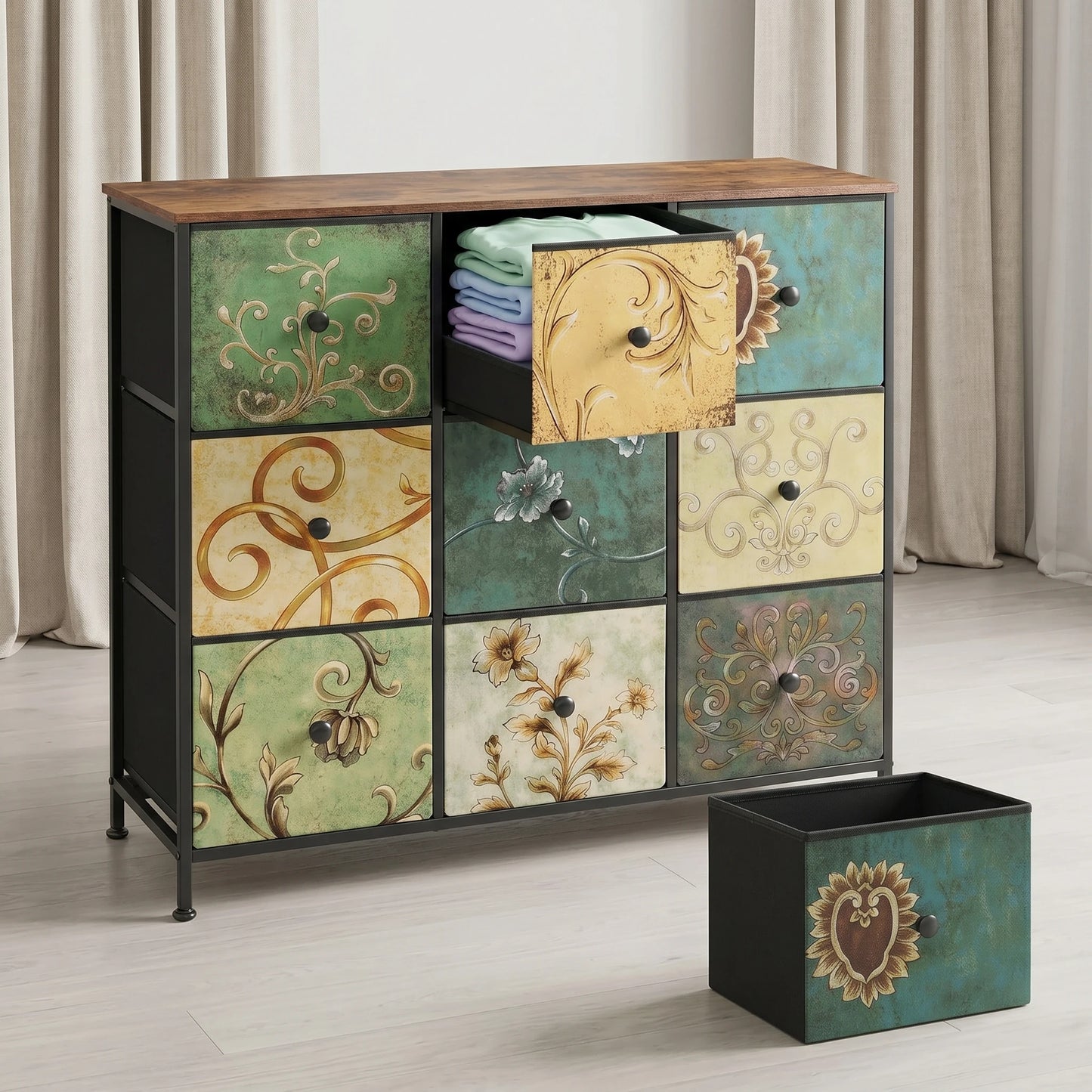 Dressoir Vintage look - 9 Laden - Hout - Metaal