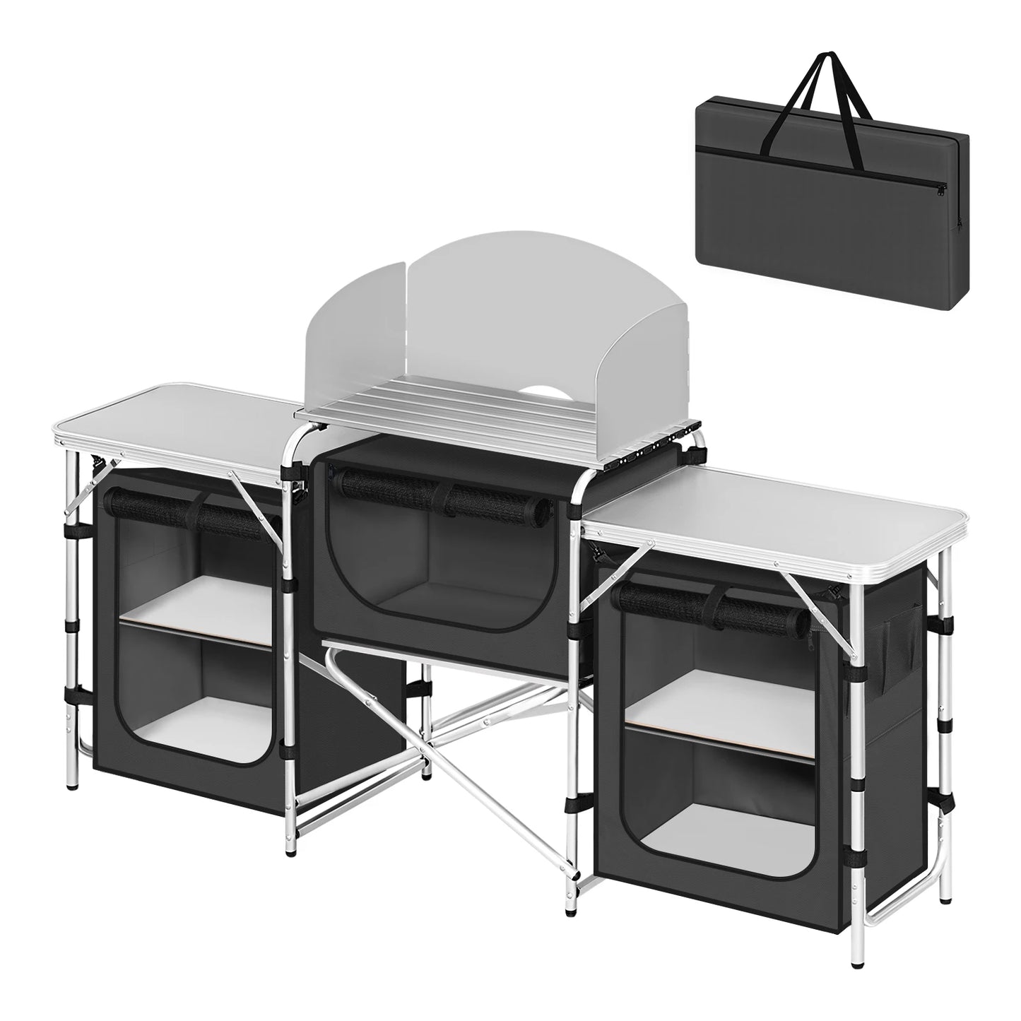 WOLTU Folding Camping Cabinet Aluminium Travel Kitchen with Worktops Storage for Outdoor Picnic BBQ Garden Table with Carry Bag
