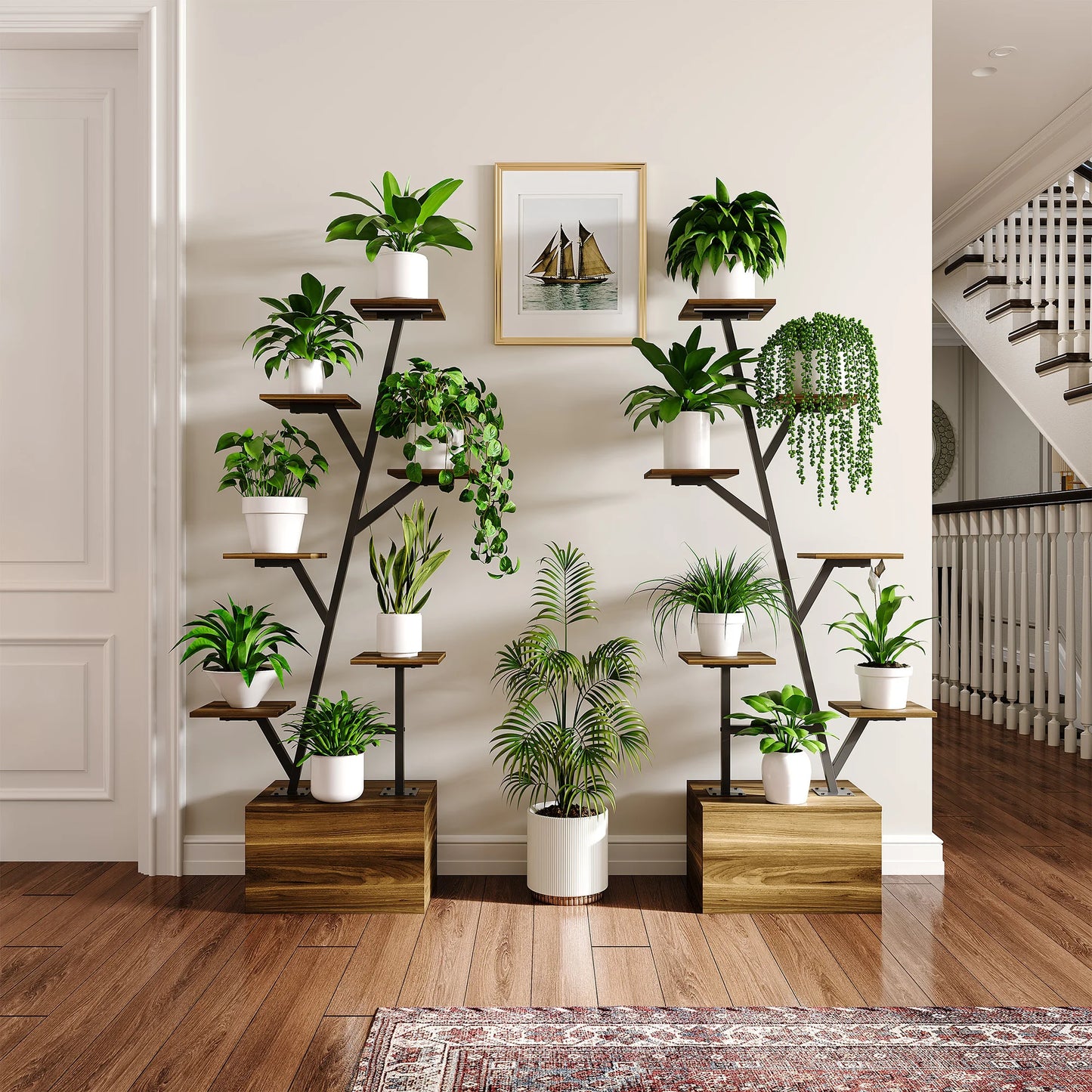 Plantenstandaard - Boomvormig Ontwerp - Houtkleurig - Metalen Frame