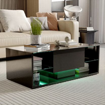 Salontafel - Met LED Verlichting - Zwart