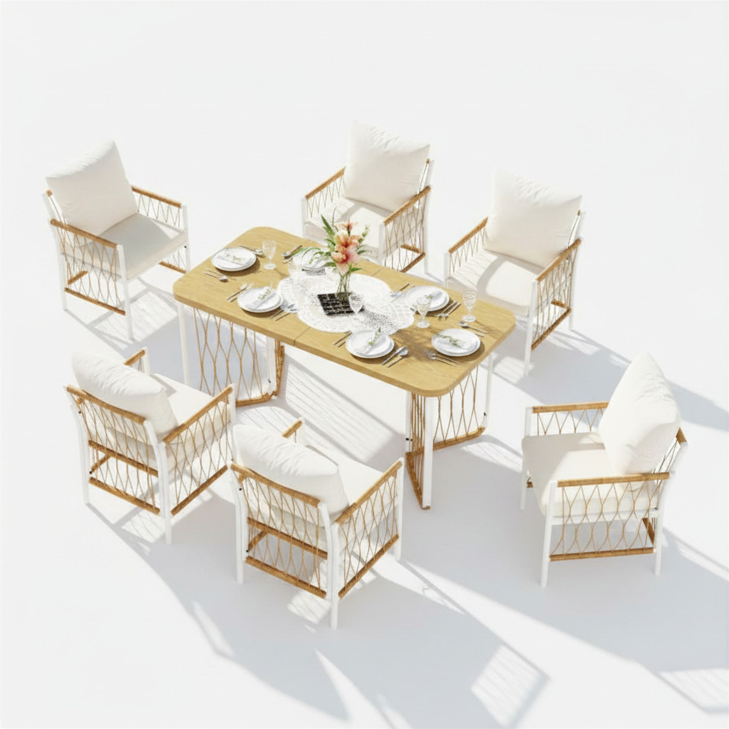 6-persoons Tuinset - Met kussens & tafel - Wit