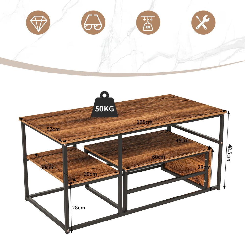 Houten Salontafel - Set van 2 - Natuurlijk Hout