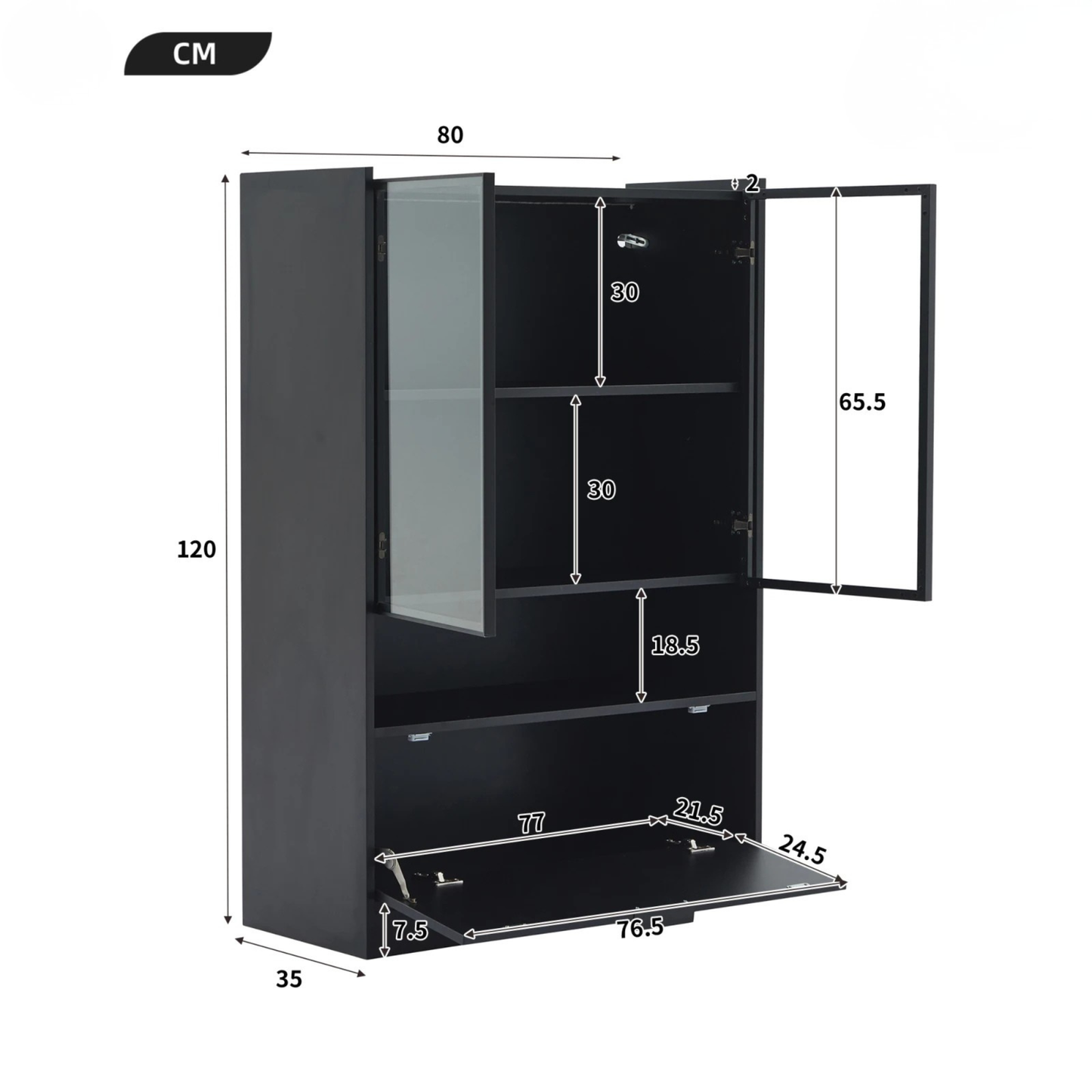 LED Displaykast - Zwart - 120x80x35cm