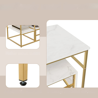 Salontafel - 2-delig - Wit Tafelblad - Zwart - Metalen Frame