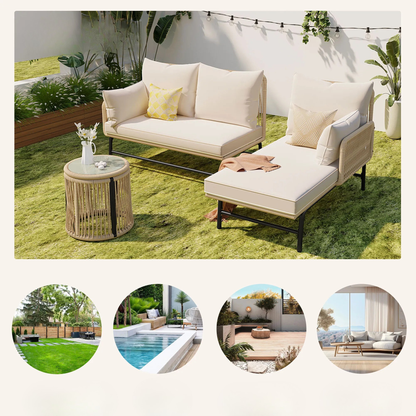 5-Persoons Lounge Set - 2 stoelen - Hoekbank - Bijzettafels - Beige