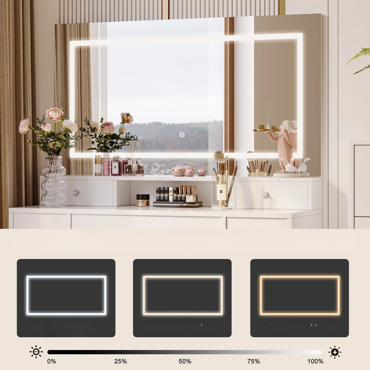 Make-up Tafel - Met Kruk - LED-verlichting - Wit