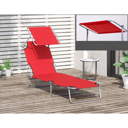 Loungestoel - Verstelbaar - Met Zonwering - Rood