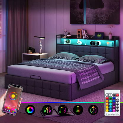 Bedframe - Opbergsysteem - 140x190cm - Met LED - Grijs