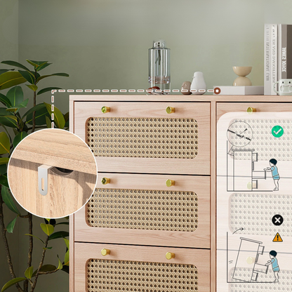 Houten Dressoir - 6 Laden - Natuurlijk Hout