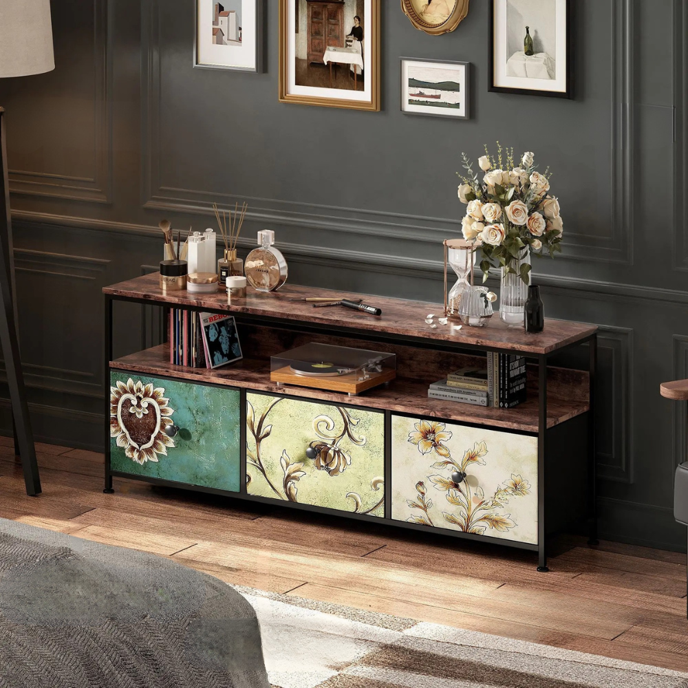 TV-stand - 3-Schuifladen TV-stand met LED-verlichting - Zwart