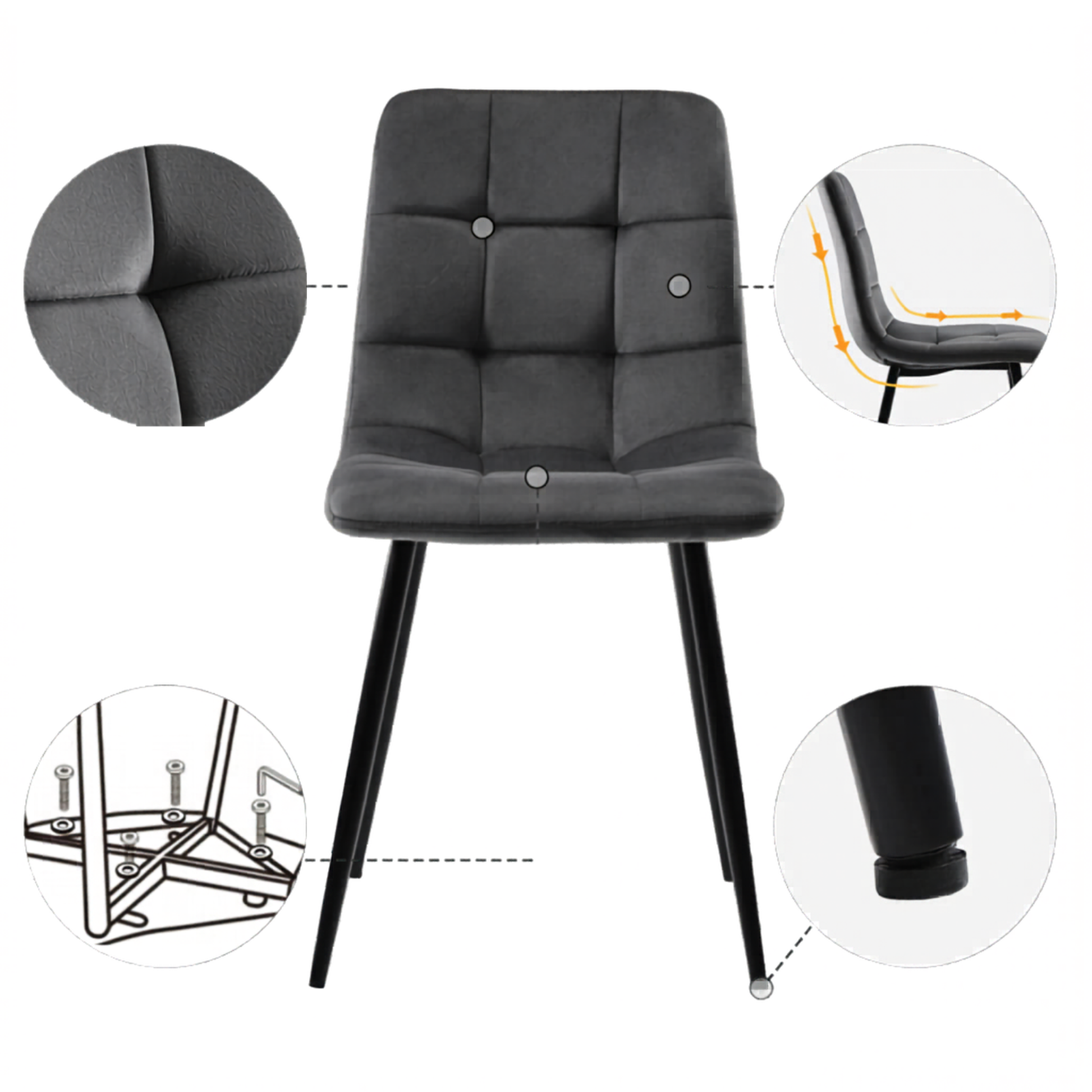 Eetkamerstoelen - Set van 4 - Microvezel - Donkergrijs