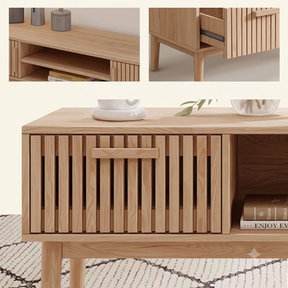 Houten Salontafel - 100 x 50 x 45 cm - Natuurlijke Houtafwerking, Opberglade & Modern Design