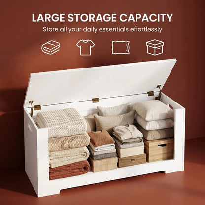 Storage Chest, Storage Trunk with 2 Safety Hinge, 100 cm Lift-Top Storage Bench, Wooden Storage Organizer for Entryway