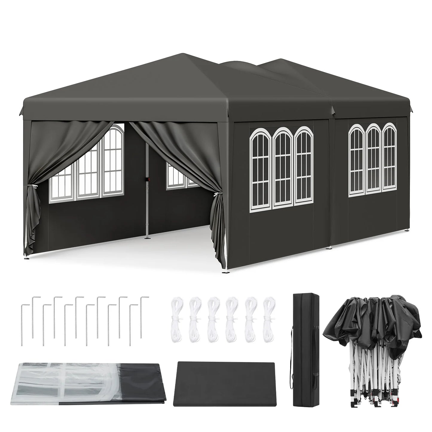 WOLTU Outdoor Garden Gazebo 3x6m Folding Pop-up Tent with 6 Removable Side Panels UV Resistant Waterproof Carry Bag for Parties