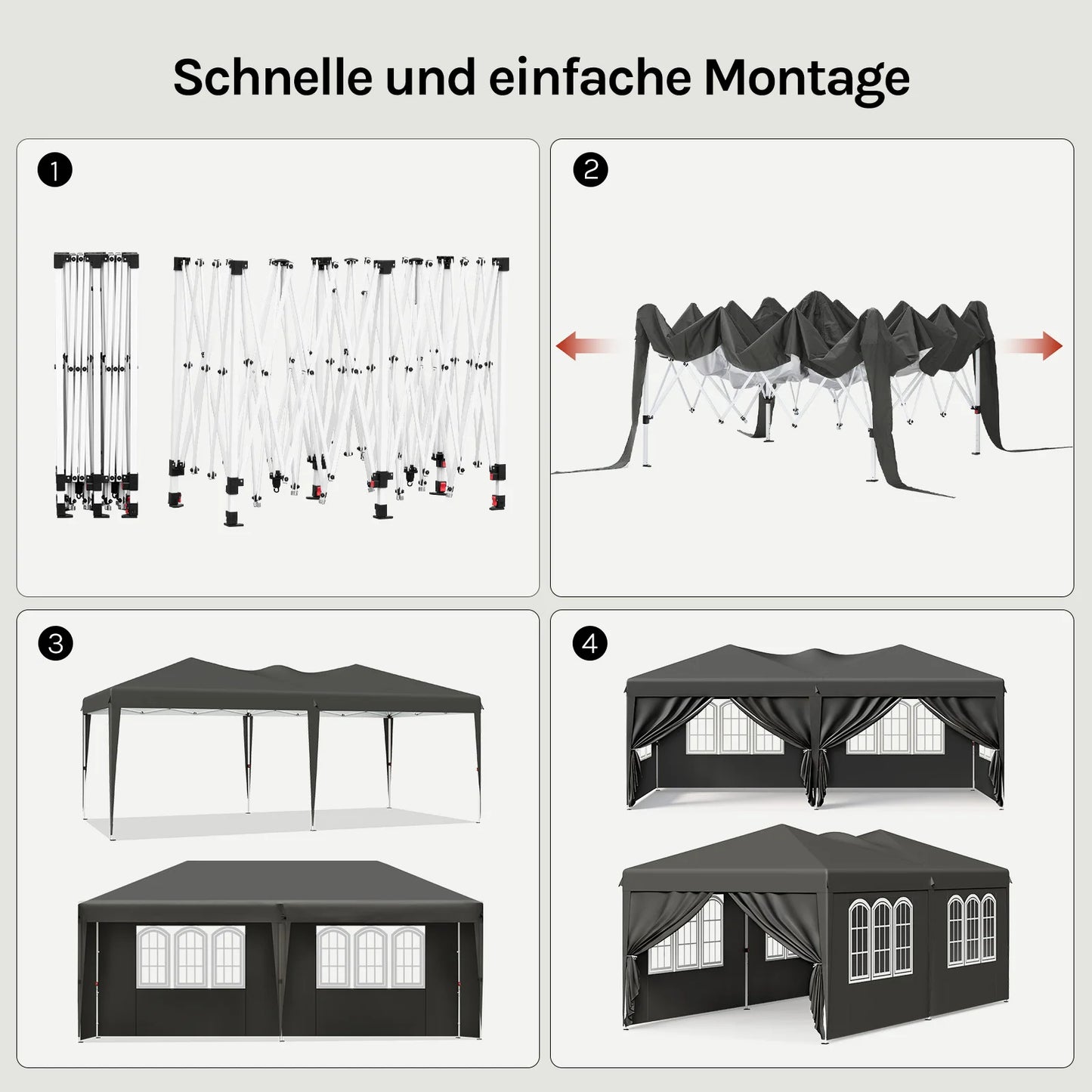 WOLTU Outdoor Garden Gazebo 3x6m Folding Pop-up Tent with 6 Removable Side Panels UV Resistant Waterproof Carry Bag for Parties
