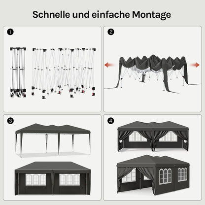 WOLTU Outdoor Garden Gazebo 3x6m Folding Pop-up Tent with 6 Removable Side Panels UV Resistant Waterproof Carry Bag for Parties