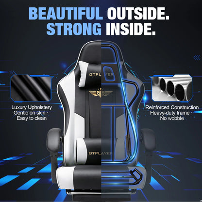 GTPLAYER Gaming chair Chair Gamer armchair-Ergonomic Gamer chair Height Adjustable Padded Gaming chair with Footrest Headrest and Lordo Support
