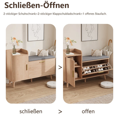 Anajqaqia 100x30x69.5cm Shoe Cabinet with Storage Space, Storage Bench, Lattice Door, Shoe Chest with Compartment, Wood