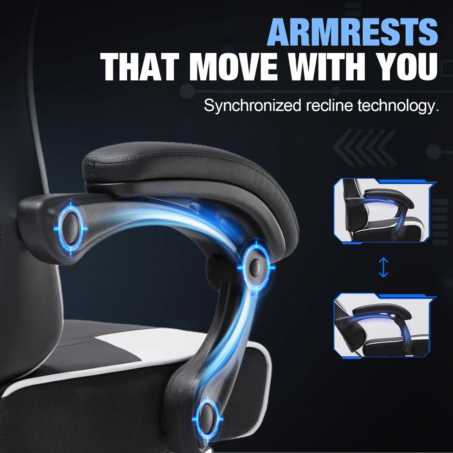 GTPLAYER Gaming chair Chair Gamer armchair-Ergonomic Gamer chair Height Adjustable Padded Gaming chair with Footrest Headrest and Lordo Support