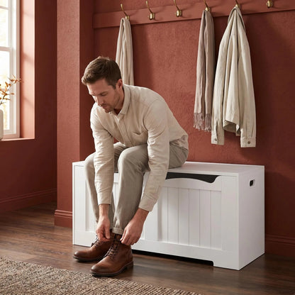 Storage Chest, Storage Trunk with 2 Safety Hinge, 100 cm Lift-Top Storage Bench, Wooden Storage Organizer for Entryway