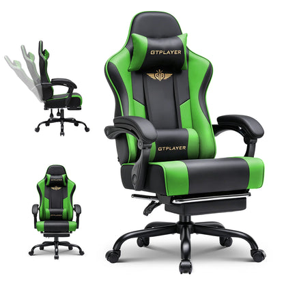 GTPLAYER Gaming chair Chair Gamer armchair-Ergonomic Gamer chair Height Adjustable Padded Gaming chair with Footrest Headrest and Lordo Support