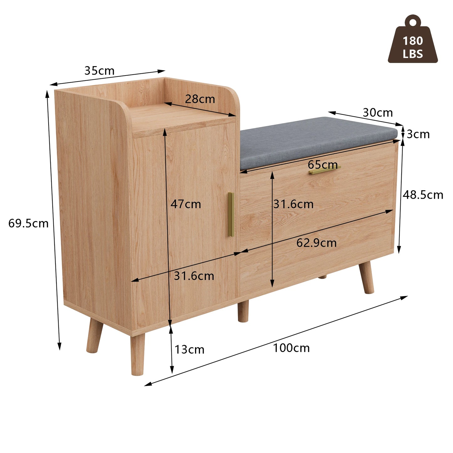 Anajqaqia 100x30x69.5cm Shoe Cabinet with Storage Space, Storage Bench, Lattice Door, Shoe Chest with Compartment, Wood