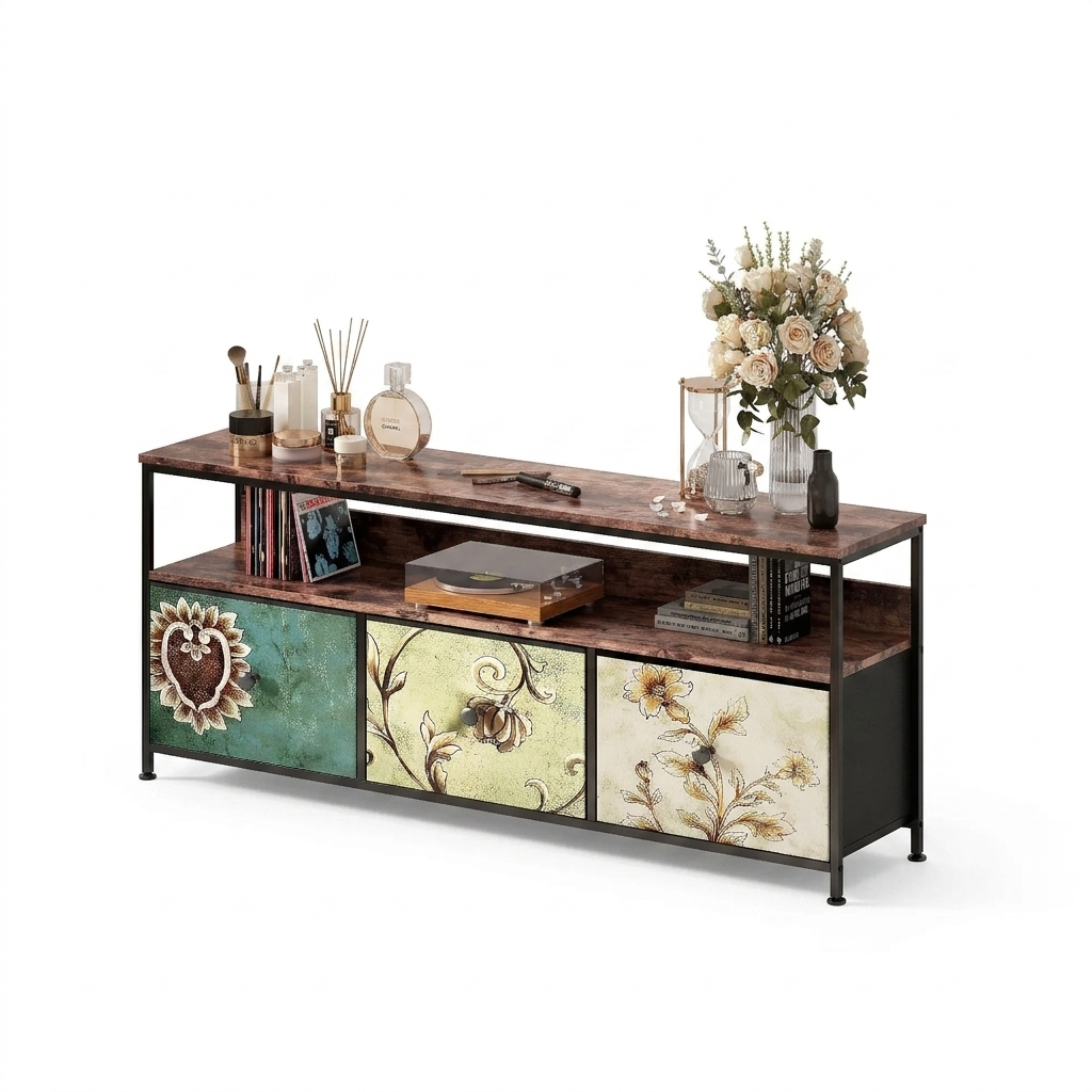 TV-stand - 3-Schuifladen TV-stand met LED-verlichting - Zwart