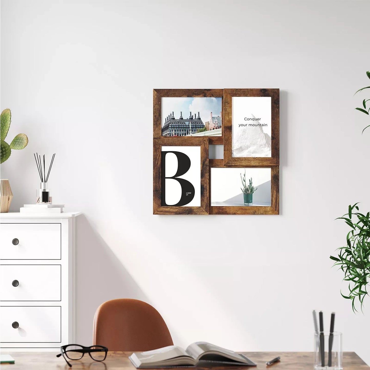 In And OutdoorMatch 4 Fotolijsten Clovis - Collage - (10x15cm) - met glazen paneel - Fotogalerij Presentatie - Vintage Bruin Foto lijstje