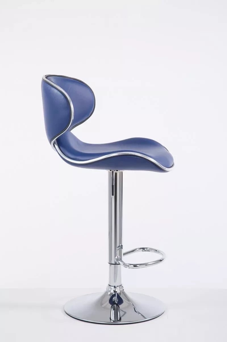 In And OutdoorMatch Barkruk Clarabelle - Blauw/Zilver - Chroom - Industrieel Design - Rugleuning - Voetensteun - Imitatieleer - Gestoffeerde Zitting Barkrukken / hocker