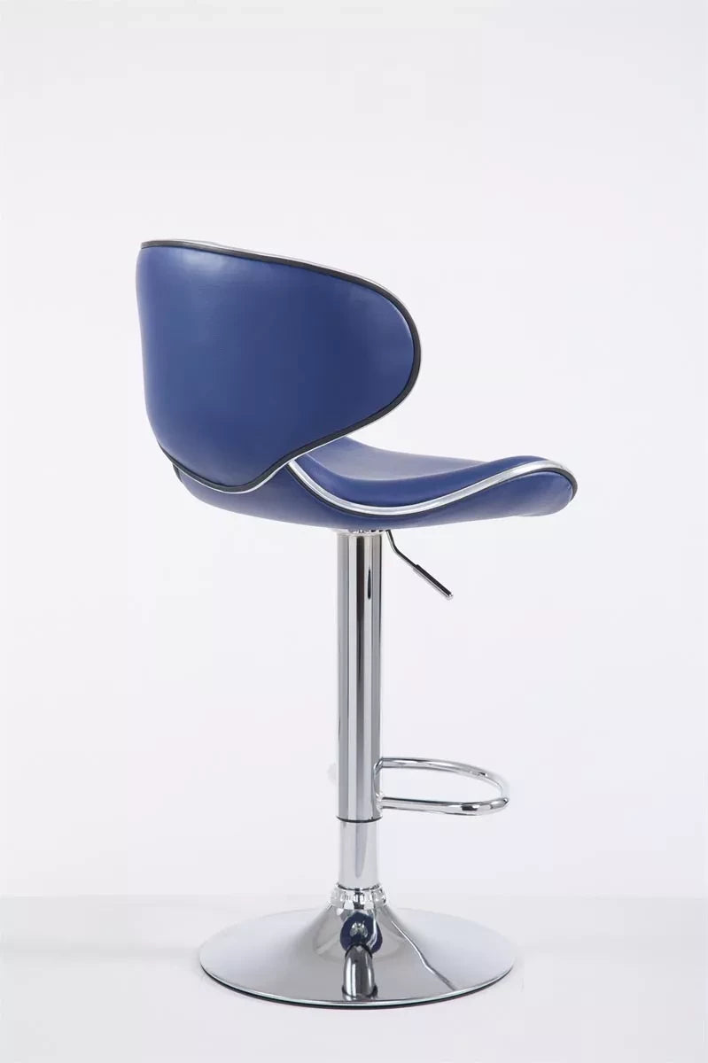 In And OutdoorMatch Barkruk Clarabelle - Blauw/Zilver - Chroom - Industrieel Design - Rugleuning - Voetensteun - Imitatieleer - Gestoffeerde Zitting Barkrukken / hocker