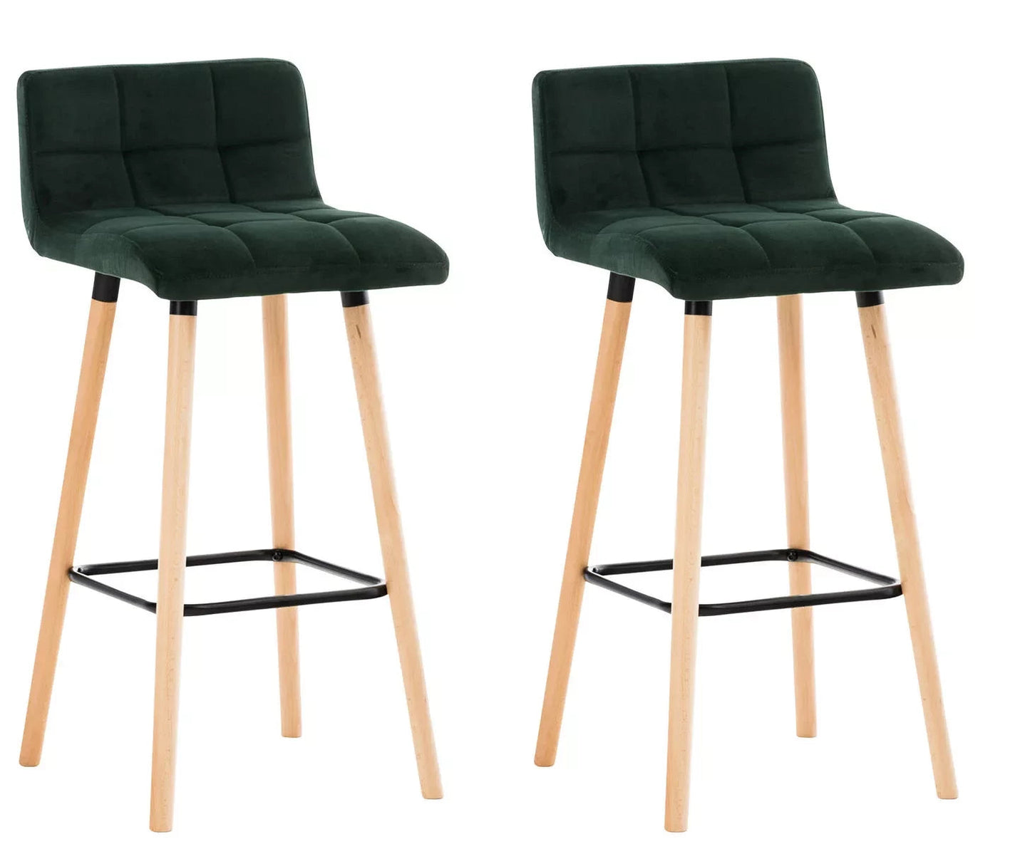 In And OutdoorMatch Barkruk Fabiola Vicky - Groen - Fluweel - Hout - Modern Design - Rugleuning - Voor Keuken en Bar - Gestoffeerde Zitting Barkrukken / hocker