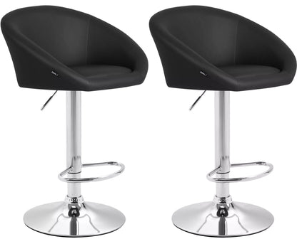 In And OutdoorMatch Barkruk Tiago Jayne - Zwart - Chroom - Modern Design - Rugleuning - Voetensteun - Voor Keuken en Bar - Gestoffeerde Zitting - Imitatie Leder Barkrukken / hocker