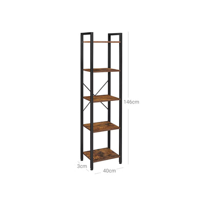 In And OutdoorMatch Boekenkast Charlene - Opbergrek - 5 Lagen - Open Planken - Kantoor - Woonkamer - Slaapkamer - 40x30x146cm - Vintage Bruin/Zwart storage rack