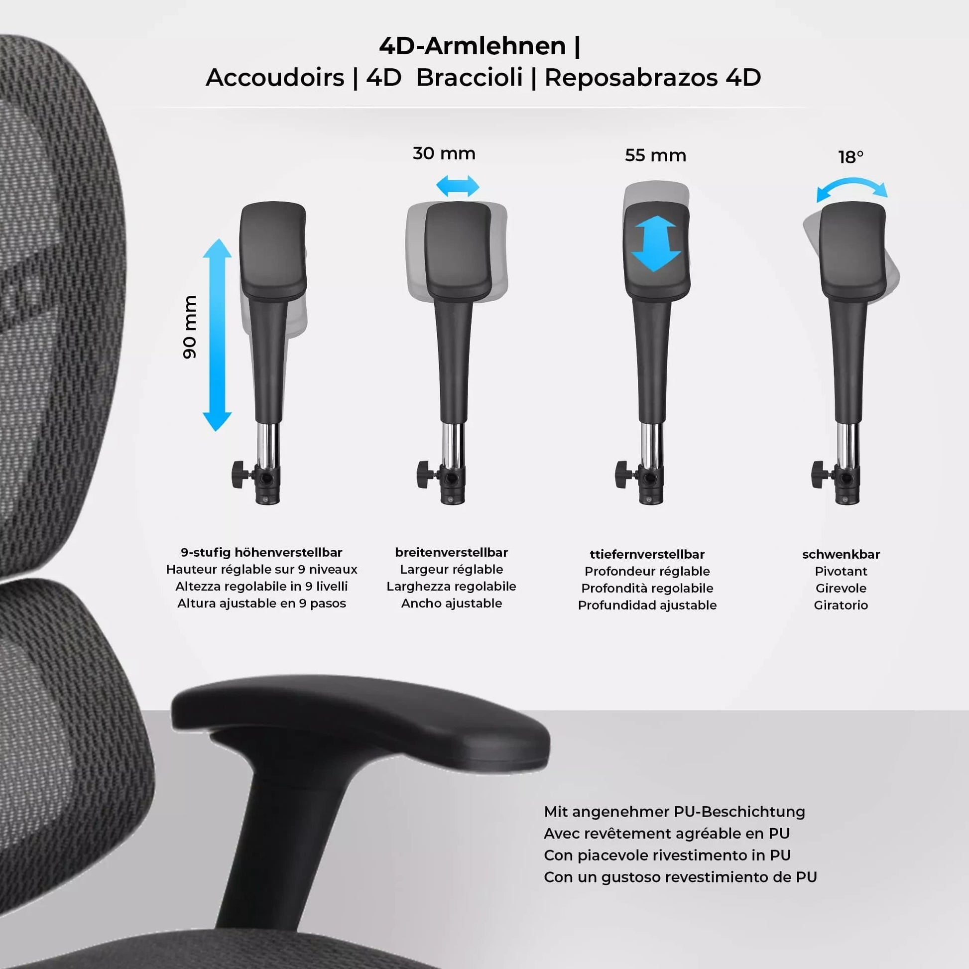 In And OutdoorMatch Bureaustoel Fabiola - Grijs - Stof - Ergonomisch - Hoogte Verstelbaar - Zithoogte 47 - 56 cm - deluxe Bureaustoel