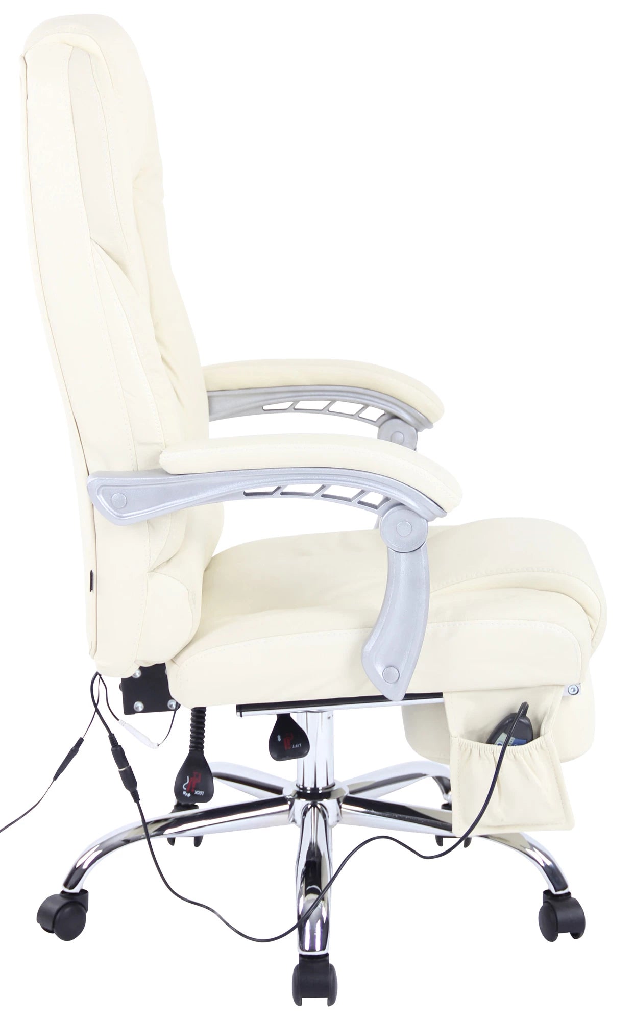 In And OutdoorMatch Bureaustoel Roel - Echt Leer - Met Massage Functie - Luxe Bureaustoel - Gebroken Wit - Elegante Look Bureaustoel