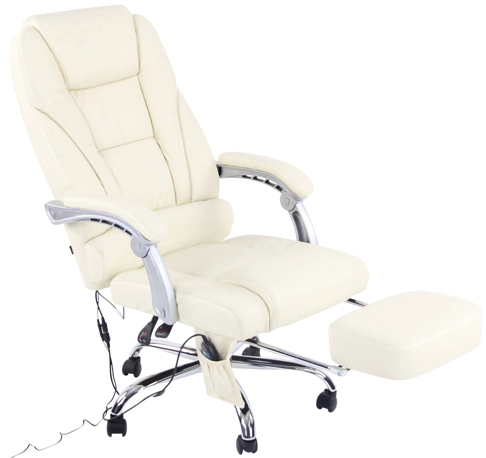 In And OutdoorMatch Bureaustoel Roel - Echt Leer - Met Massage Functie - Luxe Bureaustoel - Gebroken Wit - Elegante Look Bureaustoel