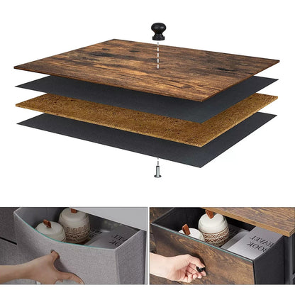 In And OutdoorMatch Commode Maud - Opbergkast - Stoffen Lades - met MDF Front - Industrieel Design - Hal - Woonkamer - Vintage Bruin/Zwart Kast