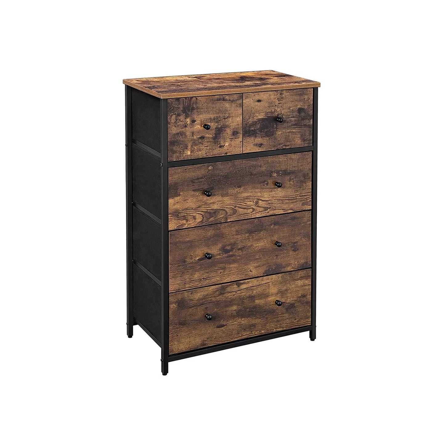 In And OutdoorMatch Commode Maud - Opbergkast - Stoffen Lades - met MDF Front - Industrieel Design - Hal - Woonkamer - Vintage Bruin/Zwart Kast