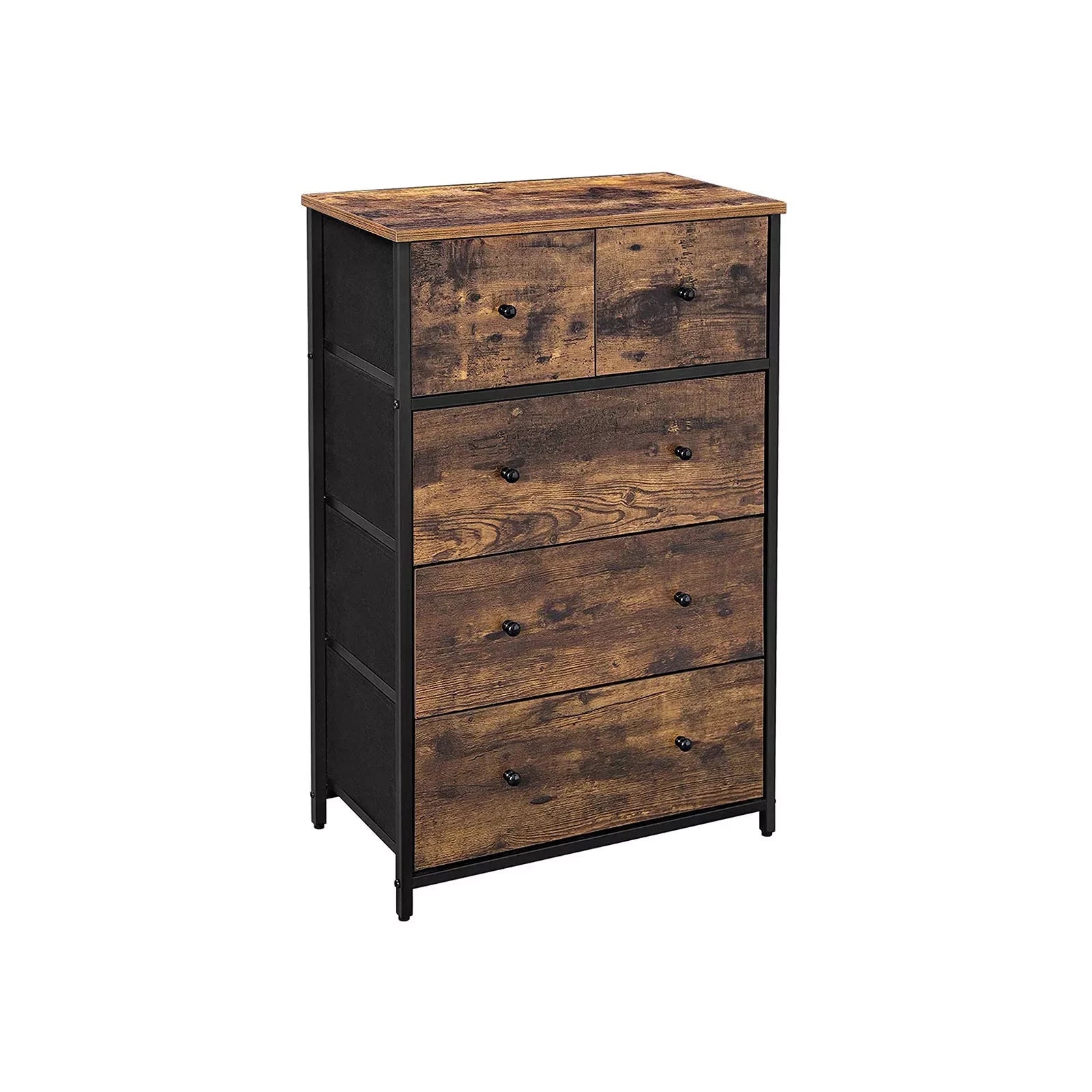 In And OutdoorMatch Commode Maud - Opbergkast - Stoffen Lades - met MDF Front - Industrieel Design - Hal - Woonkamer - Vintage Bruin/Zwart Kast