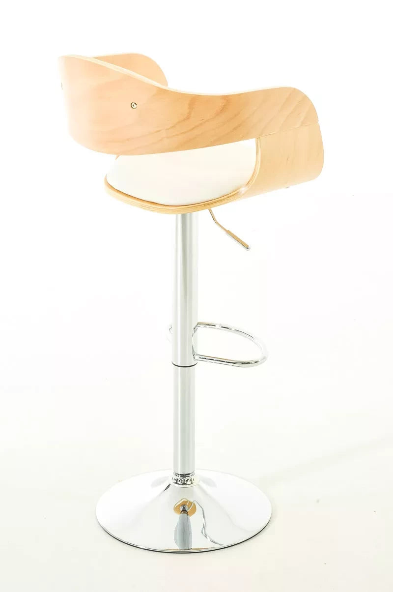 In And OutdoorMatch Designer barkruk Celine - Wit kunstleer in combinatie met houten zitting - in hoogte verstelbaar - zithoogte 63 tot 77 cm - deluxe Barkrukken / hocker