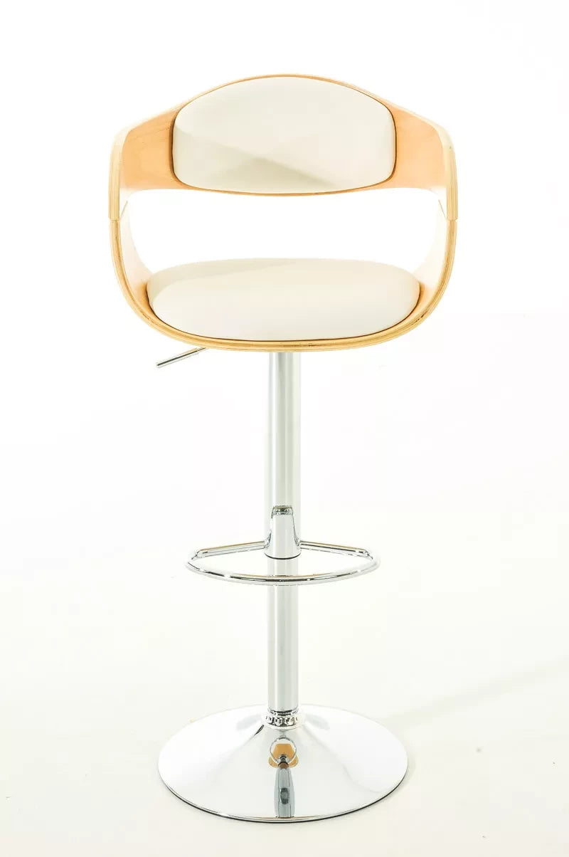 In And OutdoorMatch Designer barkruk Celine - Wit kunstleer in combinatie met houten zitting - in hoogte verstelbaar - zithoogte 63 tot 77 cm - deluxe Barkrukken / hocker