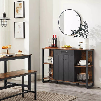 In And OutdoorMatch Dressoir Bethany - Keuken - Kast met Lade - Bijzetkast - Met Deurtjes - Multifunctionele Kast - Metalen Frame - Voor Woonkamer - Eetkamer - Hal - Vintage Bruin/Zwart Kast