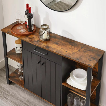 In And OutdoorMatch Dressoir Bethany - Keuken - Kast met Lade - Bijzetkast - Met Deurtjes - Multifunctionele Kast - Metalen Frame - Voor Woonkamer - Eetkamer - Hal - Vintage Bruin/Zwart Kast