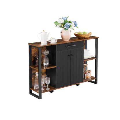 In And OutdoorMatch Dressoir Bethany - Keuken - Kast met Lade - Bijzetkast - Met Deurtjes - Multifunctionele Kast - Metalen Frame - Voor Woonkamer - Eetkamer - Hal - Vintage Bruin/Zwart Kast