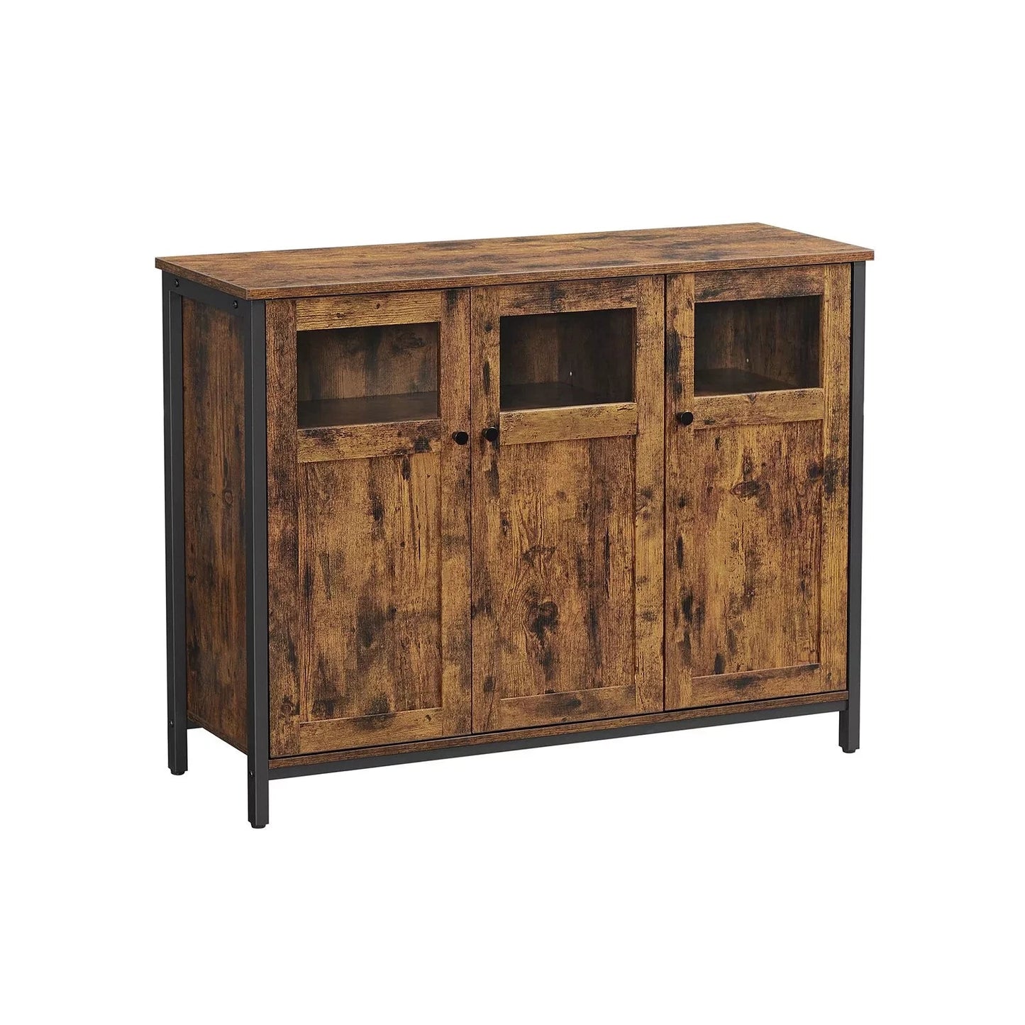 In And OutdoorMatch Dressoir Keukenkast Roger - Opbergkast met Glazen Deur - Woonkamer - Keuken - Eetkamer - Stalen Frame - Industriële Stijl - Vintage Bruin/Zwart kitchen rack