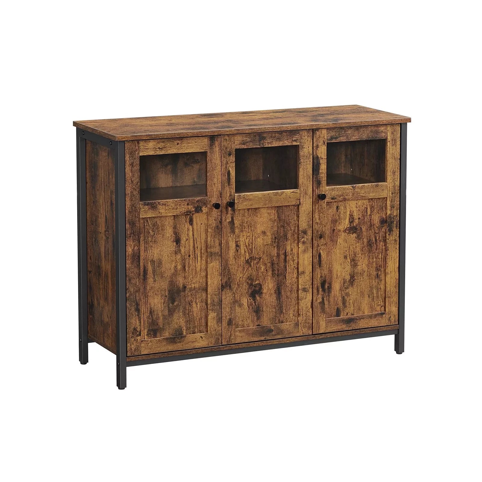In And OutdoorMatch Dressoir Keukenkast Roger - Opbergkast met Glazen Deur - Woonkamer - Keuken - Eetkamer - Stalen Frame - Industriële Stijl - Vintage Bruin/Zwart kitchen rack