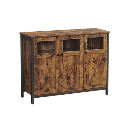 In And OutdoorMatch Dressoir Keukenkast Roger - Opbergkast met Glazen Deur - Woonkamer - Keuken - Eetkamer - Stalen Frame - Industriële Stijl - Vintage Bruin/Zwart kitchen rack