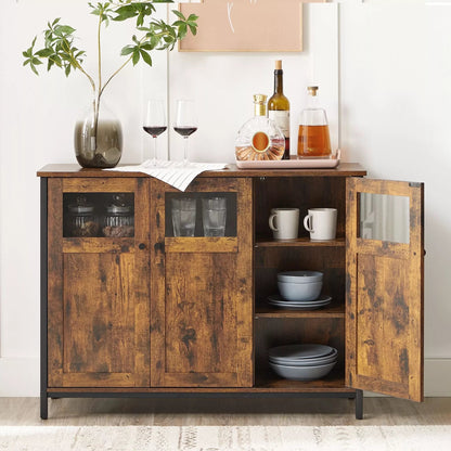 In And OutdoorMatch Dressoir Keukenkast Roger - Opbergkast met Glazen Deur - Woonkamer - Keuken - Eetkamer - Stalen Frame - Industriële Stijl - Vintage Bruin/Zwart kitchen rack